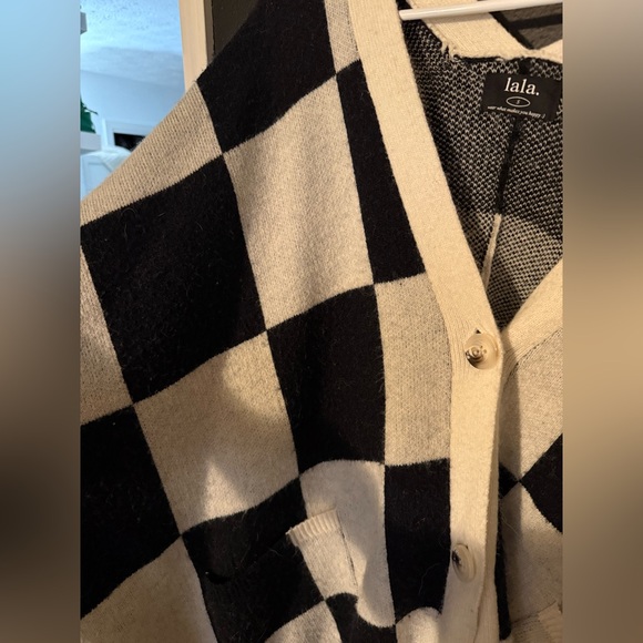 PRICE FIRM • LALA ORIGINAL DESIGN: Love You Oversized Checkerboard Cardi - Picture 12 of 15